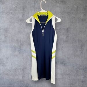Grayse Navy & Lime Green Colorblock Performance Polo Dress Size Small